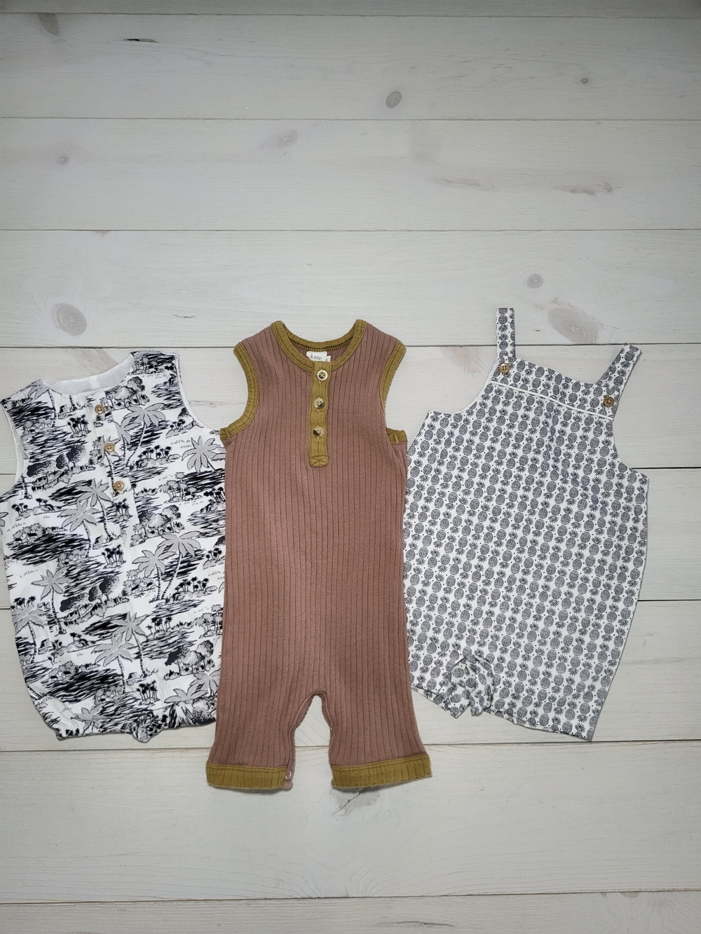 Baby Boy's Set Of 3 Janie and Jack Kate Quinn Tropical Rompers Overalls Cotton.